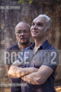 Rome July 13, 2018..Max Morini and Francesco Morini, theatrical and television authors, writers, photographed in Rome in the park of Villa Celimontana/Max Morini e Francesco Morini, autori teatrali e televisivi, scrittori, fotografati a Roma nel parco di Villa Celimontana ©Rino Bianchi/Rosebud2