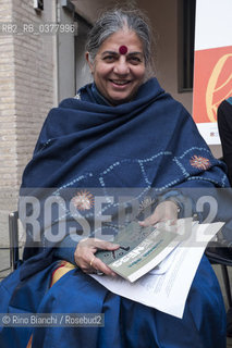 Rome 8 March 2019..Vandana Shiva, Indian political activist and environmentalist, photographed in Rome in the spaces of the Casa Internazionale delle Donne on the occasion of Feminism/Vandana Shiva, attivista politica e ambientalista indiana, fotografata a Roma negli spazi della Casa Internazionale delle Donne in occasione di  Feminism. ©Rino Bianchi/Rosebud2