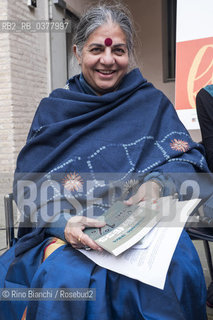 Rome 8 March 2019..Vandana Shiva, Indian political activist and environmentalist, photographed in Rome in the spaces of the Casa Internazionale delle Donne on the occasion of Feminism/Vandana Shiva, attivista politica e ambientalista indiana, fotografata a Roma negli spazi della Casa Internazionale delle Donne in occasione di  Feminism. ©Rino Bianchi/Rosebud2