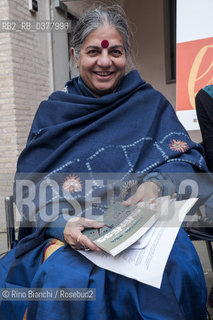 Rome 8 March 2019..Vandana Shiva, Indian political activist and environmentalist, photographed in Rome in the spaces of the Casa Internazionale delle Donne on the occasion of Feminism/Vandana Shiva, attivista politica e ambientalista indiana, fotografata a Roma negli spazi della Casa Internazionale delle Donne in occasione di  Feminism. ©Rino Bianchi/Rosebud2