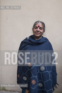 Rome 8 March 2019..Vandana Shiva, Indian political activist and environmentalist, photographed in Rome in the spaces of the Casa Internazionale delle Donne on the occasion of Feminism/Vandana Shiva, attivista politica e ambientalista indiana, fotografata a Roma negli spazi della Casa Internazionale delle Donne in occasione di  Feminism. ©Rino Bianchi/Rosebud2