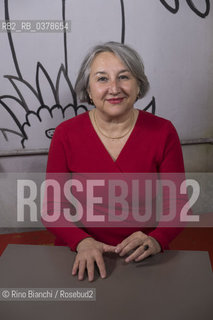 Rome March 29, 2019..Élise Thiébaut journalist, writer and narrator, author of the essay on menstruation This is my blood, member of the association Avocats sans frontières France, photographed in Rome in the spaces of the Tuba library/Élise Thiébaut giornalista,  scrittrice e narratrice,  autrice del saggio sulle mestruazioni Questo è il mio sangue, membro dellassociazione Avocats sans frontières France, fotografata a Roma negli spazi della libreria Tuba. ©Rino Bianchi/Rosebud2