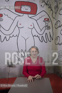 Rome March 29, 2019..Élise Thiébaut journalist, writer and narrator, author of the essay on menstruation This is my blood, member of the association Avocats sans frontières France, photographed in Rome in the spaces of the Tuba library/Élise Thiébaut giornalista,  scrittrice e narratrice,  autrice del saggio sulle mestruazioni Questo è il mio sangue, membro dellassociazione Avocats sans frontières France, fotografata a Roma negli spazi della libreria Tuba. ©Rino Bianchi/Rosebud2