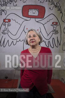 Rome March 29, 2019..Élise Thiébaut journalist, writer and narrator, author of the essay on menstruation This is my blood, member of the association Avocats sans frontières France, photographed in Rome in the spaces of the Tuba library/Élise Thiébaut giornalista,  scrittrice e narratrice,  autrice del saggio sulle mestruazioni Questo è il mio sangue, membro dellassociazione Avocats sans frontières France, fotografata a Roma negli spazi della libreria Tuba. ©Rino Bianchi/Rosebud2