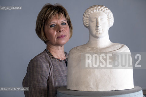 Rome April 11, 2019..Giuliana Calcani, archaeologist, university lecturer and essayist, photographed in Rome in the spaces of the Museum of Classical Art at La Sapienza University/Giuliana Calcani, archeologa, docente universitaria e saggista, fotografata a Roma negli spazi del Museo di Arte Classica dellUniversità La Sapienza. ©Rino Bianchi/Rosebud2