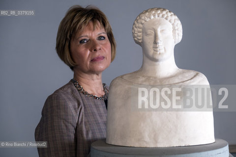 Rome April 11, 2019..Giuliana Calcani, archaeologist, university lecturer and essayist, photographed in Rome in the spaces of the Museum of Classical Art at La Sapienza University/Giuliana Calcani, archeologa, docente univerwsitaria e saggista, fotografata a Roma negli spazi del Museo di Arte Classica dellUniversità La Sapienza. ©Rino Bianchi/Rosebud2