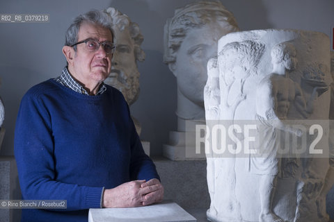 Rome April 11, 2019..Lucio Russo, physicist, philologist and historian of science, author of essays on the classical world, photographed in Rome in the spaces of the Museum of Classical Art of La Sapienza/Lucio Russo, fisico, filologo e storico della scienza, autore di saggi sul mondo classico, fotografato a Roma negli spazi del Museo di Arte Classica de La Sapienza. ©Rino Bianchi/Rosebud2