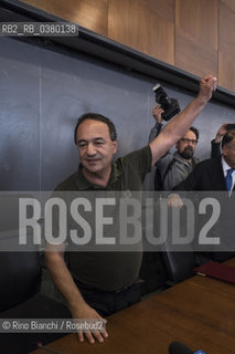 Rome May 13, 2019..Mimmo Lucano, former mayor of Riace, photographed in Rome as he enters Room 1 of La Sapienza University/Mimmo Lucano, ex sindaco di Riace,  fotografato a Roma mentre entra nellAula 1 dellUniversità La Sapienza. ©Rino Bianchi/Rosebud2