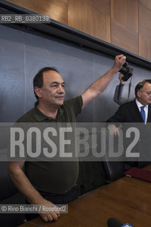 Rome May 13, 2019..Mimmo Lucano, former mayor of Riace, photographed in Rome as he enters Room 1 of La Sapienza University/Mimmo Lucano, ex sindaco di Riace,  fotografato a Roma mentre entra nellAula 1 dellUniversità La Sapienza. ©Rino Bianchi/Rosebud2