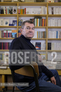 Rome October 16, 2019..Antoine Volodine the most unclassifiable of contemporary French writers, promoter of the current post-exotic literature, photographed in Rome in the Tomo library/Antoine Volodine il più inclassificabile degli scrittori francesi contemporanei, promotore della corrente letteratura post-esotista, fotografato a Roma nella libreria Tomo. ©Rino Bianchi/Rosebud2