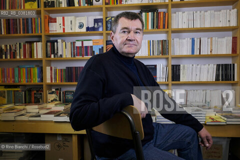 Rome October 16, 2019..Antoine Volodine the most unclassifiable of contemporary French writers, promoter of the current post-exotic literature, photographed in Rome in the Tomo library/Antoine Volodine il più inclassificabile degli scrittori francesi contemporanei, promotore della corrente letteratura post-esotista, fotografato a Roma nella libreria Tomo. ©Rino Bianchi/Rosebud2