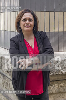 Rome October 19, 2019..Letizia Vicidomini, writer originally from Nocera Inferiore, an honorary citizen of Naples, radio speaker, photographed in Rome at the Metro stop Cipro/Letizia Vicidomini, scrittrice originaria di Nocera Inferiore, cittadina onoraria di Napoli, speaker radiofonica, fotografata a Roma alla fermata del Metro Cipro. ©Rino Bianchi/Rosebud2