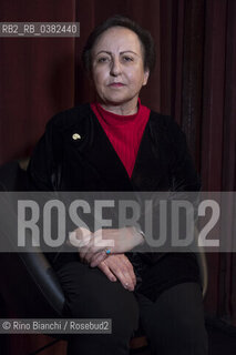 Rome November 25, 2019..Shirin Ebadi, an Iranian lawyer and peace activist who won the Nobel Peace Prize, the first person of her country and the first Muslim woman to obtain this recognition, photographed in Rome on the stage of the Teatro Quirino/Shirin Ebadi, avvocato e pacifista iraniana premio Nobel per la pace, prima persona del suo Paese e prima donna musulmana a ottenere tale riconoscimento, fotografata a Roma sul palco del Teatro Quirino. ©Rino Bianchi/Rosebud2