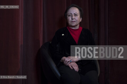 Rome November 25, 2019..Shirin Ebadi, an Iranian lawyer and peace activist who won the Nobel Peace Prize, the first person of her country and the first Muslim woman to obtain this recognition, photographed in Rome on the stage of the Teatro Quirino/Shirin Ebadi, avvocato e pacifista iraniana premio Nobel per la pace, prima persona del suo Paese e prima donna musulmana a ottenere tale riconoscimento, fotografata a Roma sul palco del Teatro Quirino. ©Rino Bianchi/Rosebud2