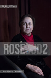 Rome November 25, 2019..Shirin Ebadi, an Iranian lawyer and peace activist who won the Nobel Peace Prize, the first person of her country and the first Muslim woman to obtain this recognition, photographed in Rome on the stage of the Teatro Quirino/Shirin Ebadi, avvocato e pacifista iraniana premio Nobel per la pace, prima persona del suo Paese e prima donna musulmana a ottenere tale riconoscimento, fotografata a Roma sul palco del Teatro Quirino. ©Rino Bianchi/Rosebud2