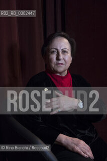 Rome November 25, 2019..Shirin Ebadi, an Iranian lawyer and peace activist who won the Nobel Peace Prize, the first person of her country and the first Muslim woman to obtain this recognition, photographed in Rome on the stage of the Teatro Quirino/Shirin Ebadi, avvocato e pacifista iraniana premio Nobel per la pace, prima persona del suo Paese e prima donna musulmana a ottenere tale riconoscimento, fotografata a Roma sul palco del Teatro Quirino. ©Rino Bianchi/Rosebud2