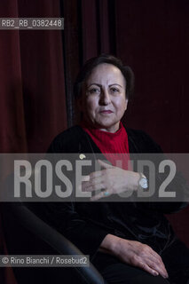 Rome November 25, 2019..Shirin Ebadi, an Iranian lawyer and peace activist who won the Nobel Peace Prize, the first person of her country and the first Muslim woman to obtain this recognition, photographed in Rome on the stage of the Teatro Quirino/Shirin Ebadi, avvocato e pacifista iraniana premio Nobel per la pace, prima persona del suo Paese e prima donna musulmana a ottenere tale riconoscimento, fotografata a Roma sul palco del Teatro Quirino. ©Rino Bianchi/Rosebud2