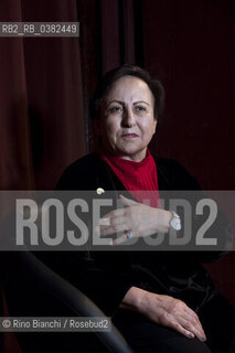 Rome November 25, 2019..Shirin Ebadi, an Iranian lawyer and peace activist who won the Nobel Peace Prize, the first person of her country and the first Muslim woman to obtain this recognition, photographed in Rome on the stage of the Teatro Quirino/Shirin Ebadi, avvocato e pacifista iraniana premio Nobel per la pace, prima persona del suo Paese e prima donna musulmana a ottenere tale riconoscimento, fotografata a Roma sul palco del Teatro Quirino. ©Rino Bianchi/Rosebud2