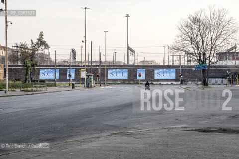 Rome march 22, 2020..Rome, at the traffic light in Piazza di Porta Maggiore, during the coronavirus pandemic, only a wheelchair with a disabled person/Roma, al semaforo di Piazza di Porta Maggiore, durante la pandemia da coronavirus, solo una carozzella con disabile ©Rino Bianchi/Rosebud2