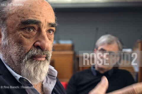 Colleferro (Rm) February 11, 2019..Alessandro Haber, actor, photographed before the filming of the docufilm Città Novecento in the council chamber of the Municipality of Colleferro/Alessandro Haber, attore, fotografato prima delle riprese del docufilm Città Novecento nella sala consiliare del Comune di Colleferro. ©Rino Bianchi/Rosebud2