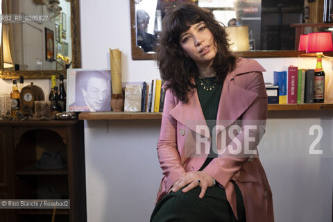 Rome April 29, 2021..Ilaria Gaspari philosopher, writer, writing teacher and collaborator of various newspapers, photographed in Rome in the premises of the Enoteca in Via Macerata 58 during the filming of the Rai TV program/Ilaria Gaspari filosofa, scrittrice, docente di scrittura e collaboratrice di varie testate giornalistiche, fotografata a Roma nei locali dellEnoteca di Via Macerata 58 durante le riprese del programma tv Rai. ©Rino Bianchi/Rosebud2