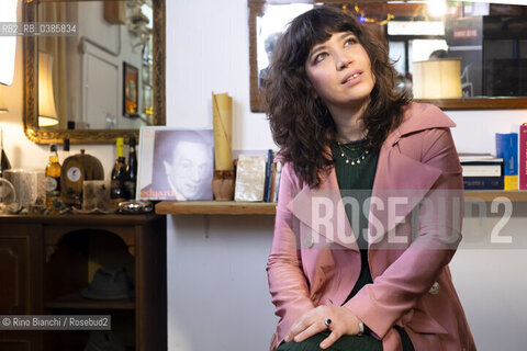 Rome April 29, 2021..Ilaria Gaspari philosopher, writer, writing teacher and collaborator of various newspapers, photographed in Rome in the premises of the Enoteca in Via Macerata 58 during the filming of the Rai TV program/Ilaria Gaspari filosofa, scrittrice, docente di scrittura e collaboratrice di varie testate giornalistiche, fotografata a Roma nei locali dellEnoteca di Via Macerata 58 durante le riprese del programma tv Rai. ©Rino Bianchi/Rosebud2