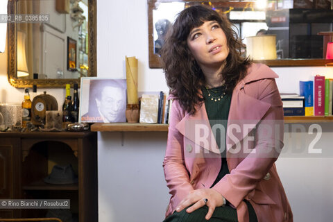 Rome April 29, 2021..Ilaria Gaspari philosopher, writer, writing teacher and collaborator of various newspapers, photographed in Rome in the premises of the Enoteca in Via Macerata 58 during the filming of the Rai TV program/Ilaria Gaspari filosofa, scrittrice, docente di scrittura e collaboratrice di varie testate giornalistiche, fotografata a Roma nei locali dellEnoteca di Via Macerata 58 durante le riprese del programma tv Rai. ©Rino Bianchi/Rosebud2