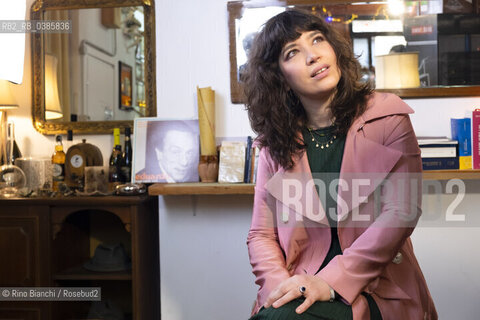 Rome April 29, 2021..Ilaria Gaspari philosopher, writer, writing teacher and collaborator of various newspapers, photographed in Rome in the premises of the Enoteca in Via Macerata 58 during the filming of the Rai TV program/Ilaria Gaspari filosofa, scrittrice, docente di scrittura e collaboratrice di varie testate giornalistiche, fotografata a Roma nei locali dellEnoteca di Via Macerata 58 durante le riprese del programma tv Rai. ©Rino Bianchi/Rosebud2