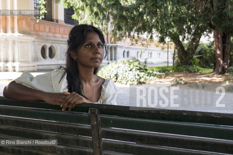 Milan July 17, 2021..Nadeesha Uyangoda Italian freelance writer and author originally from Sri Lanka, photographed in Milan in the Montanelli Gardens/Nadeesha Uyangoda scrittrice ed autrice free lance italiana originaria dello Sri Lanka, fotografata a Milano nei Giardini Montanelli. ©Rino Bianchi/Rosebud2