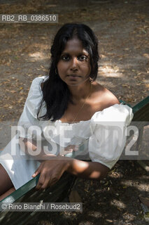 Milan July 17, 2021..Nadeesha Uyangoda Italian freelance writer and author originally from Sri Lanka, photographed in Milan in the Montanelli Gardens/Nadeesha Uyangoda scrittrice ed autrice free lance italiana originaria dello Sri Lanka, fotografata a Milano nei Giardini Montanelli. ©Rino Bianchi/Rosebud2