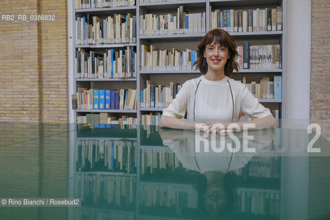 Rome September 7, 2021..Irene Vallejo, Spanish philologist and writer, popularizer of the history of the classical world, collaborator of El País, photographed in Rome in the spaces of the House of Literature/Irene Vallejo,  filologa e scrittrice spagnola divulgatrice della storia del mondo classico, collaboratrice di El País, fotografata a Roma negli spazi della Casa delle Letterature. ©Rino Bianchi/Rosebud2