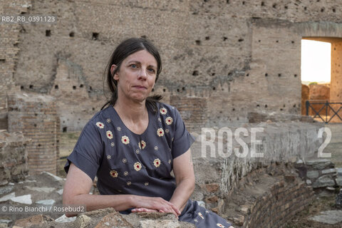 Rome July 12, 2022..Emmanuelle Pagano, French writer, author of numerous books that have been translated into more than a dozen languages and won the EU Prize for Literature with her novel Les Adolescents troglodytes, photographed in Rome in the Palatine Stadium/Emmanuelle Pagano, scrittrice francese, autrice di numerosi libri che sono stati tradotti in più di una dozzina di lingue e si è aggiudicata il Premio dellUE per la letteratura con il romanzo Les Adolescents troglodytes, fotografata a Roma nello Stadio Palatino. ©Rino Bianchi/Rosebud2