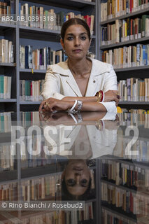 Rome September 20, 2022..Nilanjana Sudeshna Jhumpa Lahiri American writer of Indian origin, Pulitzer Prize in 1999, photographed in Rome in the rooms of the Casa delle letterature/Nilanjana Sudeshna  Jhumpa  Lahiri scrittrice americana di origine indiana, Premio Pulitzer nel 1999, fotografata a Roma negli ambienti della Casa delle Letterature. ©Rino Bianchi/Rosebud2