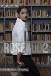 Rome September 20, 2022..Nilanjana Sudeshna Jhumpa Lahiri American writer of Indian origin, Pulitzer Prize in 1999, photographed in Rome in the rooms of the Casa delle letterature/Nilanjana Sudeshna  Jhumpa  Lahiri scrittrice americana di origine indiana, Premio Pulitzer nel 1999, fotografata a Roma negli ambienti della Casa delle Letterature. ©Rino Bianchi/Rosebud2