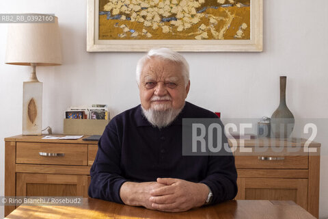 Turin March 10, 2023..Enzo Bianchi Christian monk and essayist, founder of the monastic community of Bose, in Magnano, of which he was prior until January 2017, photographed in Turin in the Mongreno house/Enzo Bianchi monaco cristiano e saggista, fondatore della Comunità monastica di Bose, a Magnano, della quale è stato priore sino al gennaio 2017, fotografato a Torino nella casa di Mongreno. ©Rino Bianchi/Rosebud2