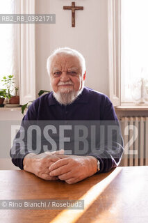 Turin March 10, 2023..Enzo Bianchi Christian monk and essayist, founder of the monastic community of Bose, in Magnano, of which he was prior until January 2017, photographed in Turin in the Mongreno house/Enzo Bianchi monaco cristiano e saggista, fondatore della Comunità monastica di Bose, a Magnano, della quale è stato priore sino al gennaio 2017, fotografato a Torino nella casa di Mongreno. ©Rino Bianchi/Rosebud2