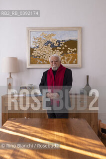 Turin March 10, 2023..Enzo Bianchi Christian monk and essayist, founder of the monastic community of Bose, in Magnano, of which he was prior until January 2017, photographed in Turin in the Mongreno house/Enzo Bianchi monaco cristiano e saggista, fondatore della Comunità monastica di Bose, a Magnano, della quale è stato priore sino al gennaio 2017, fotografato a Torino nella casa di Mongreno. ©Rino Bianchi/Rosebud2