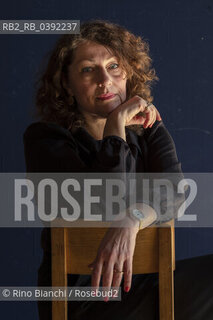 Milan March 18, 2023..Elisabeth Katherine Åsbrink, known as Elisabeth Åsbrink, Swedish writer and journalist, photographed in the spaces of the Franco Parenti theater in Milan during I Boreali/Elisabeth Katherine Åsbrink, nota come Elisabeth Åsbrink, scrittrice e giornalista svedese, fotografata negli spazi del teatro Franco Parenti di Milano durante I Boreali. ©Rino Bianchi/Rosebud2