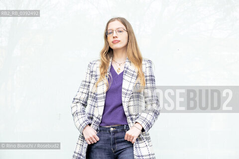 Rome March 26, 2023..Camilla Ghiotto, philosophy student and debut writer, daughter of the partisan Tempesta, photographed in Rome in the park adjacent to the Olympic Village/Camilla Ghiotto, studentessa di filosofia e scrittrice esordiente, figlia del partigiano Tempesta, fotografata a Roma nel parco adiacente il Villaggio Olimpico. ©Rino Bianchi/Rosebud2