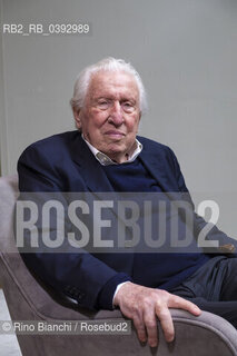 Turin May 20, 2023..Bernardo Valli, Italian reporter, journalist and writer, former soldier of the Foreign Legion, photographed in Turin in the spaces of the Lingotto/Bernardo Valli, reporter, giornalista e scrittore italiano, ex ilitare della Legione straniera, fotografato a Torino negli spazi del Lingotto. ©Rino Bianchi/Rosebud2