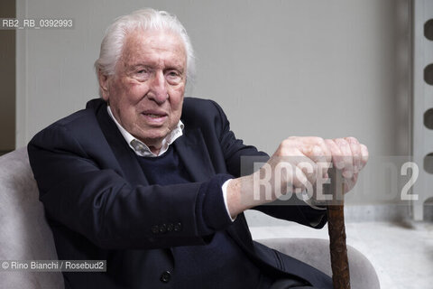 Turin May 20, 2023..Bernardo Valli, Italian reporter, journalist and writer, former soldier of the Foreign Legion, photographed in Turin in the spaces of the Lingotto/Bernardo Valli, reporter, giornalista e scrittore italiano, ex ilitare della Legione straniera, fotografato a Torino negli spazi del Lingotto. ©Rino Bianchi/Rosebud2