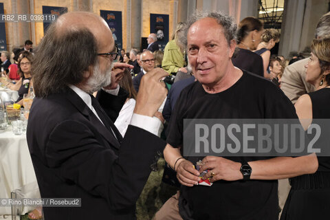 Rome Juli 6, 2023..Paolo Repetti scrittore ed editor, with Fulvio Abbate, writer and essayist photographed at the Nymphaeum of Valle Giulia on the occasion of the Strega Prize 2023 LXXVII edition/Paolo Repetti, scrittore ed editor con Fulvio Abbate, scrittore e saggista, fotografati al Ninfeo di Valle Giulia in occasione Premio Strega 2023 LXXVII edizione. ©Rino Bianchi/Rosebud2