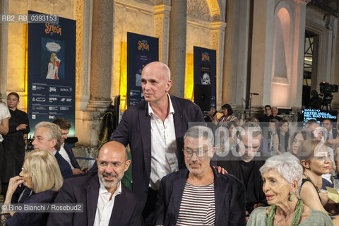 Rome Juli 6, 2023..Carlo Feltrinelli with Andrea Bajani, Gianluca Foglia  and Luciana Castellina photographed at the Nymphaeum of Valle Giulia on the occasion of the Strega Prize 2023 LXXVII edition/Carlo Feltrinelli con Andrea Bajani, Gianluca Foglia e Luciana Castellina fotografati al Ninfeo di Valle Giulia in occasione Premio Strega 2023 LXXVII edizione. ©Rino Bianchi/Rosebud2