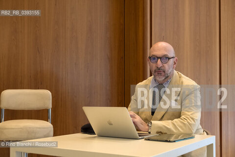 Turin May 21, 2023..Piperno, Alessandro, writer, French scholar, professor of French literature at the Tor Vergata University of Rome, photographed in Turin in the spaces of the Hotel NH/Piperno, Alessandro, scrittore, francesista, docente di letteratura francese presso lUniversità Tor Vergata di Roma, fotografato a Torino negli spazi dellHotel NH. ©Rino Bianchi/Rosebud2