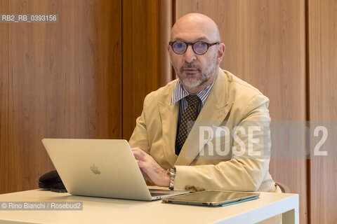 Turin May 21, 2023..Piperno, Alessandro, writer, French scholar, professor of French literature at the Tor Vergata University of Rome, photographed in Turin in the spaces of the Hotel NH/Piperno, Alessandro, scrittore, francesista, docente di letteratura francese presso lUniversità Tor Vergata di Roma, fotografato a Torino negli spazi dellHotel NH. ©Rino Bianchi/Rosebud2