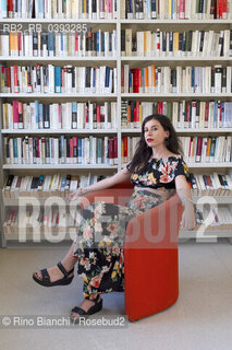 Biella(BI) September 3, 2023..Monica Acito, philologist, teacher and writer, photographed in the spaces of the Biella Civic Library during the Fuoriluogo Festival/Monica Acito, filologa, docente e scrittrice, fotografata negli spazi della Biblioteca Civica di Biella durante il Festival Fuoriluogo. ©Rino Bianchi/Rosebud2