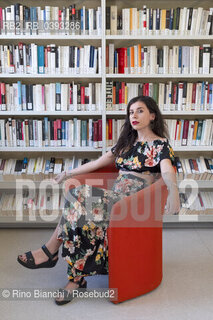 Biella(BI) September 3, 2023..Monica Acito, philologist, teacher and writer, photographed in the spaces of the Biella Civic Library during the Fuoriluogo Festival/Monica Acito, filologa, docente e scrittrice, fotografata negli spazi della Biblioteca Civica di Biella durante il Festival Fuoriluogo. ©Rino Bianchi/Rosebud2