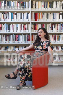 Biella(BI) September 3, 2023..Monica Acito, philologist, teacher and writer, photographed in the spaces of the Biella Civic Library during the Fuoriluogo Festival/Monica Acito, filologa, docente e scrittrice, fotografata negli spazi della Biblioteca Civica di Biella durante il Festival Fuoriluogo. ©Rino Bianchi/Rosebud2