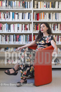 Biella(BI) September 3, 2023..Monica Acito, philologist, teacher and writer, photographed in the spaces of the Biella Civic Library during the Fuoriluogo Festival/Monica Acito, filologa, docente e scrittrice, fotografata negli spazi della Biblioteca Civica di Biella durante il Festival Fuoriluogo. ©Rino Bianchi/Rosebud2