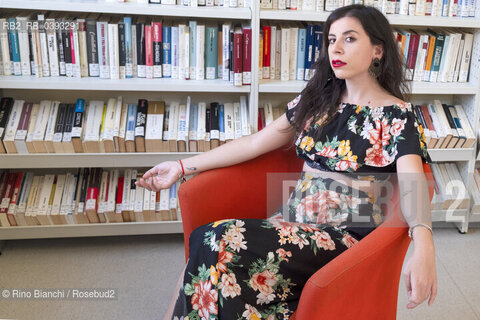 Biella(BI) September 3, 2023..Monica Acito, philologist, teacher and writer, photographed in the spaces of the Biella Civic Library during the Fuoriluogo Festival/Monica Acito, filologa, docente e scrittrice, fotografata negli spazi della Biblioteca Civica di Biella durante il Festival Fuoriluogo. ©Rino Bianchi/Rosebud2